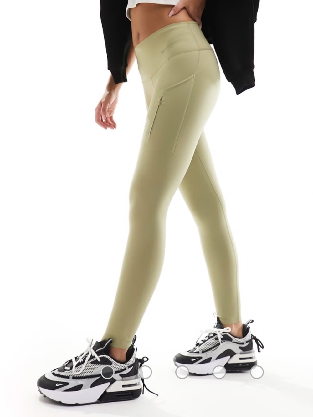 Nike Go Running Firm Support High Waisted Olive Green Leggings Pockets Size L